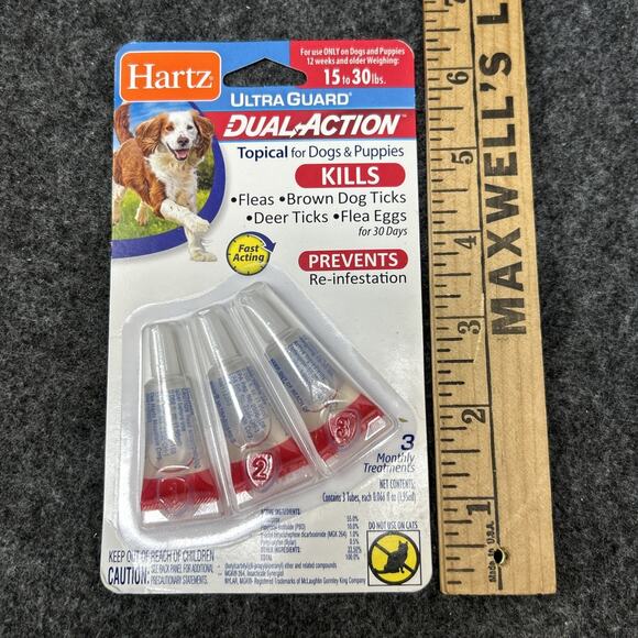 Hartz Dual Action Topical Flea Tick Prevention Dogs Puppies 15-30lbs - Picture 1 of 7